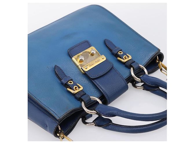 Borsa a mano Miu Miu in pelle 2way blu tono oro Auth 198631A - vista 6