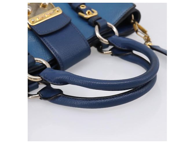 Borsa a mano Miu Miu in pelle 2way blu tono oro Auth 198631A - vista 7