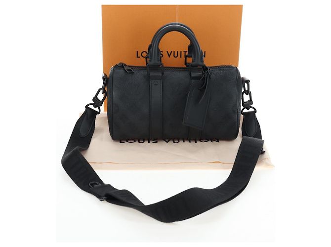 LOUIS VUITTON Monogram Taurillon Keepall Bandouliere 25 M20900 LV Auth BA14824SM Nero - vista 12