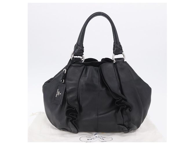 Borsa PRADA in pelle nera argento Auth 198268V Nero - vista 12