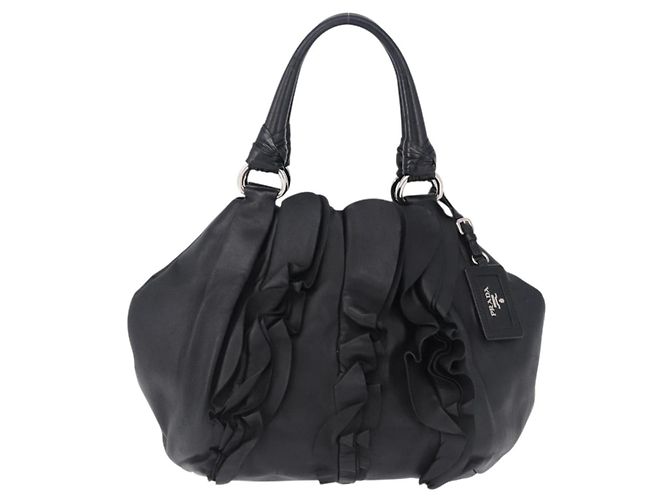 Borsa PRADA in pelle nera argento Auth 198268V Nero - vista 13
