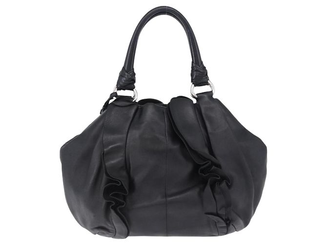 Borsa PRADA in pelle nera argento Auth 198268V Nero - vista 2