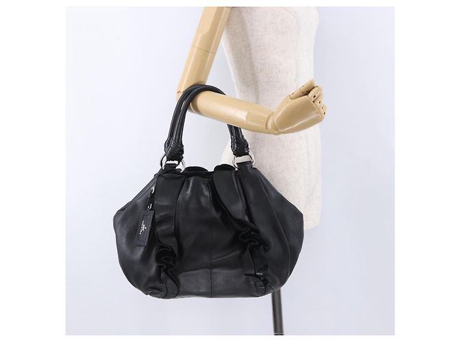 Borsa PRADA in pelle nera argento Auth 198268V Nero - vista 24