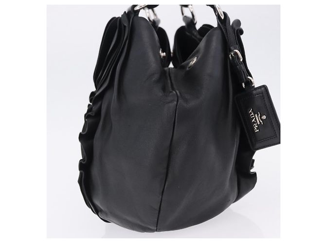 Borsa PRADA in pelle nera argento Auth 198268V Nero - vista 3