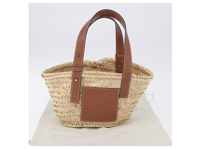 Borsa a mano LOEWE Basket Bag in Raphia Beige Silver Auth BA15075A Argento - vista 12
