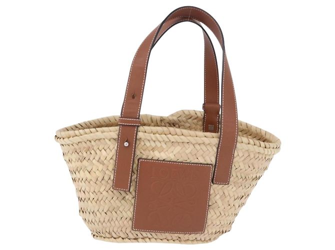 Borsa a mano LOEWE Basket Bag in Raphia Beige Silver Auth BA15075A Argento - vista 13