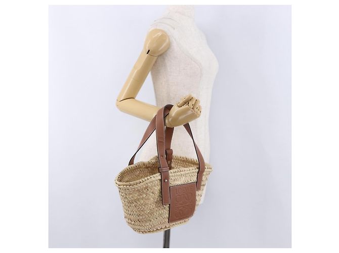 Borsa a mano LOEWE Basket Bag in Raphia Beige Silver Auth BA15075A Argento - vista 20