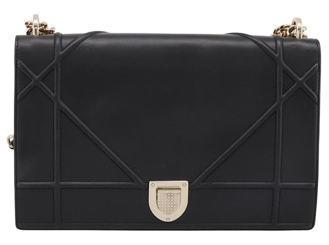 Borsa a tracolla con catena Christian Dior Diorama in pelle nera e oro Auth 198661A Nero - vista 13