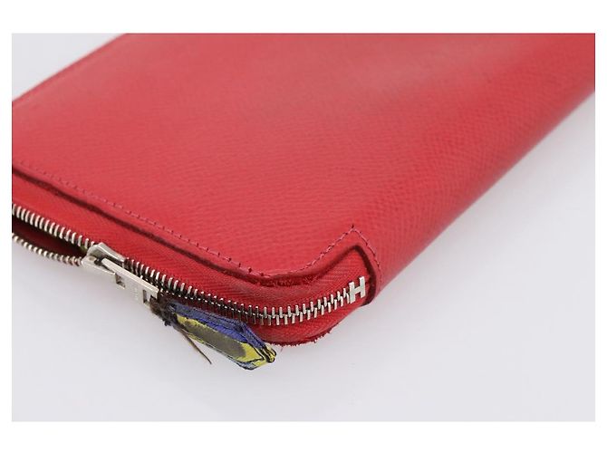 Hermès HERMES Azap Long Silk Inn Long Wallet Leather Red Silver Auth 198763 Argento Rosso - vista 14