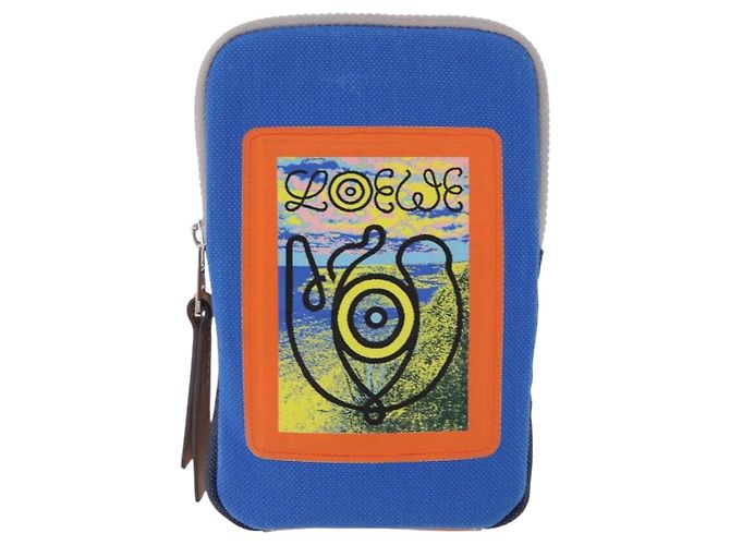 Borsa a tracolla LOEWE Irohebe Nature Neck Pouch Canvas Blue Silver Auth 196313A Argento - vista 13
