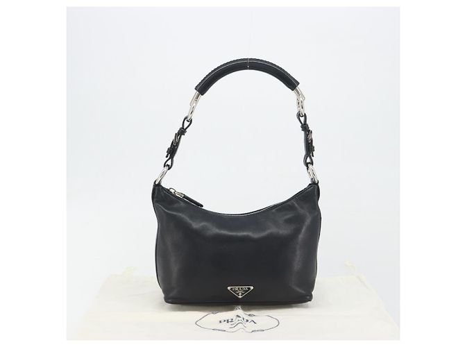 Borsa a mano PRADA in pelle nera argento Auth 197326V Nero - vista 12