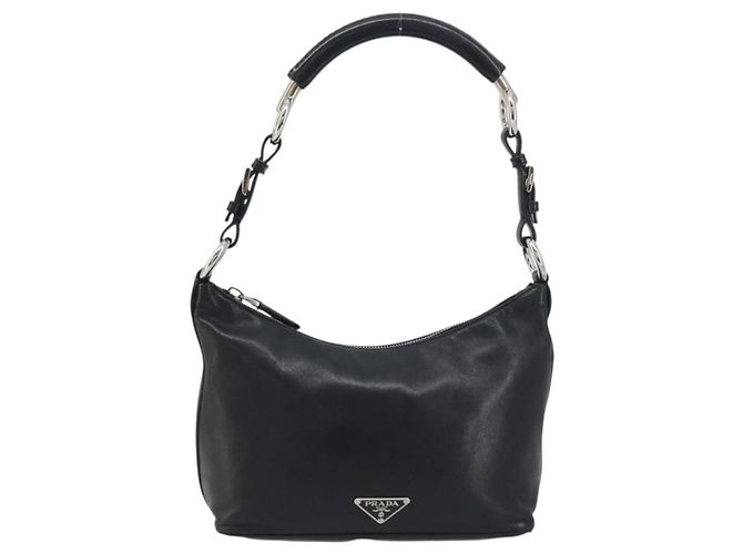 Borsa a mano PRADA in pelle nera argento Auth 197326V Nero - vista 13
