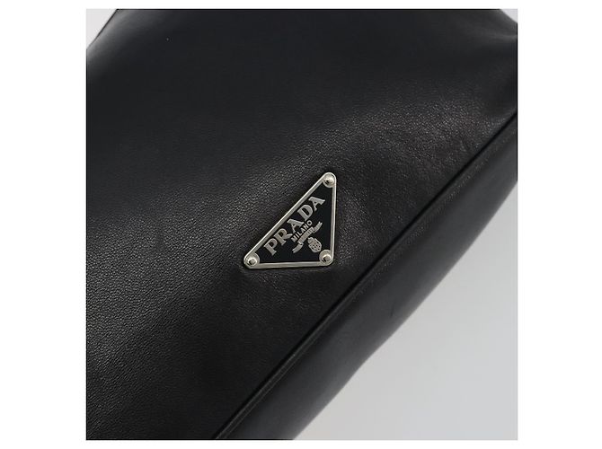 Borsa a mano PRADA in pelle nera argento Auth 197326V Nero - vista 19