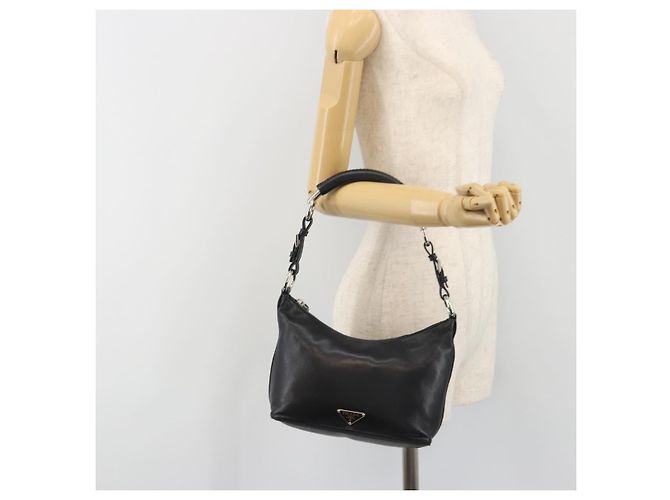 Borsa a mano PRADA in pelle nera argento Auth 197326V Nero - vista 26