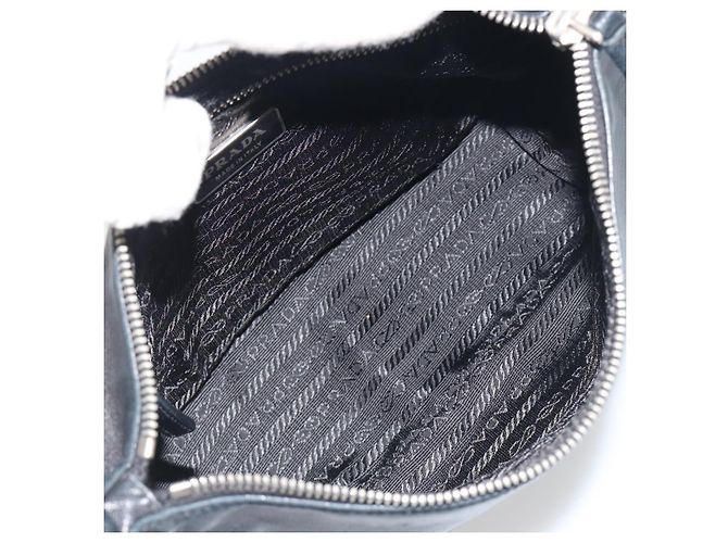 Borsa a mano PRADA in pelle nera argento Auth 197326V Nero - vista 8