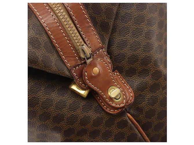Céline Borsa Boston CELINE Macadam Canvas PVC Pelle Marrone Oro Auth 192543 D'oro - vista 10