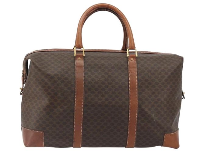 Céline Borsa Boston CELINE Macadam Canvas PVC Pelle Marrone Oro Auth 192543 D'oro - vista 13