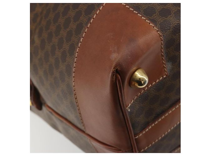 Céline Borsa Boston CELINE Macadam Canvas PVC Pelle Marrone Oro Auth 192543 D'oro - vista 14