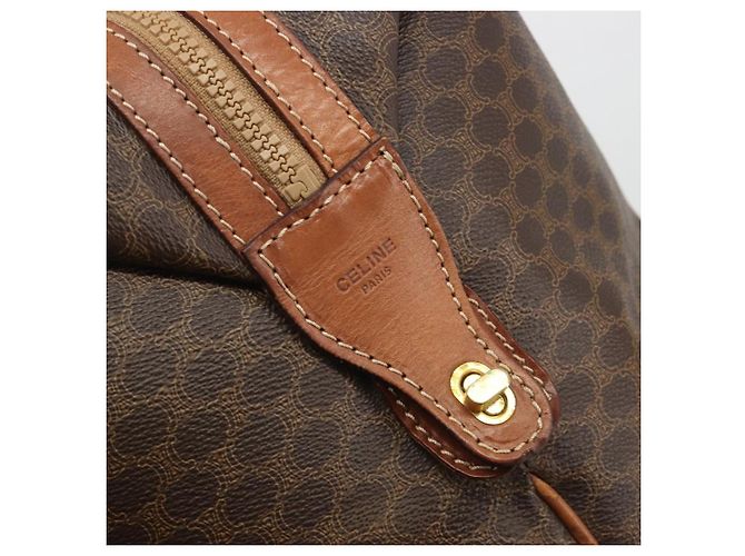 Céline Borsa Boston CELINE Macadam Canvas PVC Pelle Marrone Oro Auth 192543 D'oro - vista 17