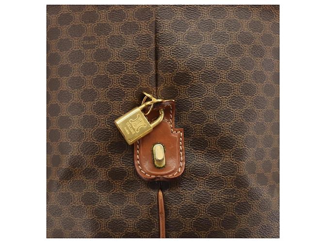 Céline Borsa Boston CELINE Macadam Canvas PVC Pelle Marrone Oro Auth 192543 D'oro - vista 18