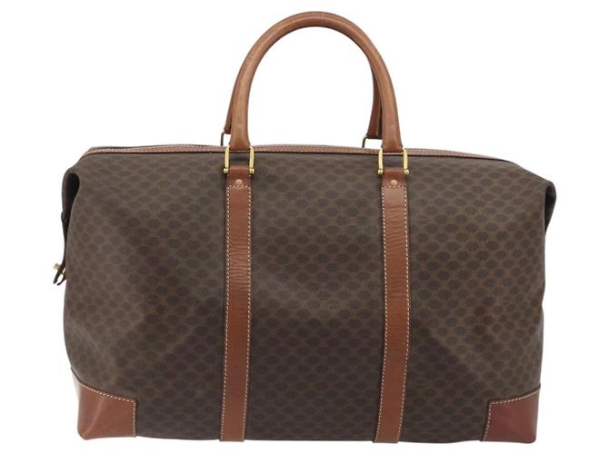 Céline Borsa Boston CELINE Macadam Canvas PVC Pelle Marrone Oro Auth 192543 D'oro - vista 2