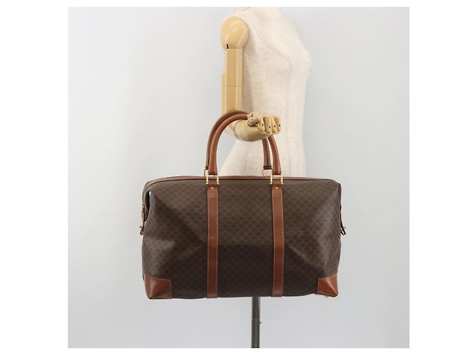 Céline Borsa Boston CELINE Macadam Canvas PVC Pelle Marrone Oro Auth 192543 D'oro - vista 23