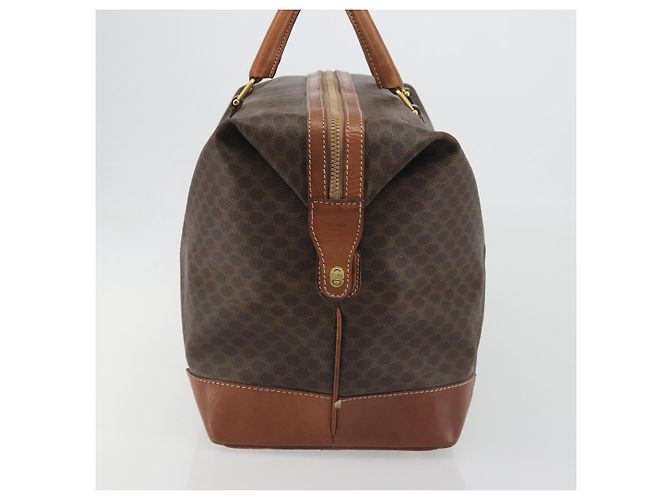 Céline Borsa Boston CELINE Macadam Canvas PVC Pelle Marrone Oro Auth 192543 D'oro - vista 4