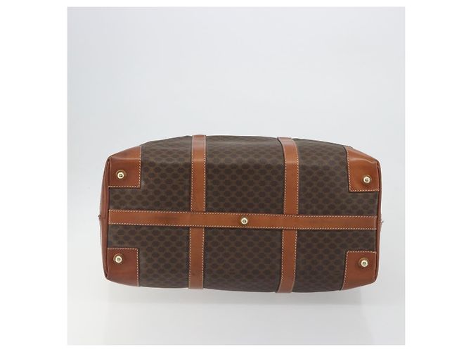 Céline Borsa Boston CELINE Macadam Canvas PVC Pelle Marrone Oro Auth 192543 D'oro - vista 5