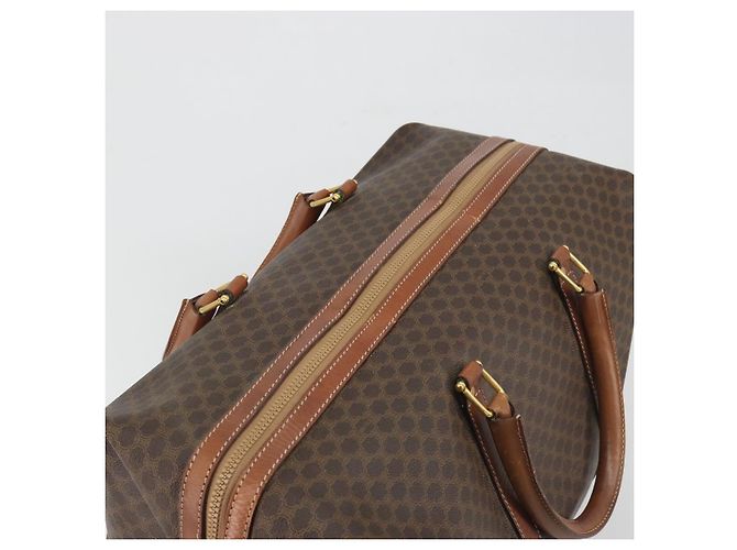 Céline Borsa Boston CELINE Macadam Canvas PVC Pelle Marrone Oro Auth 192543 D'oro - vista 6