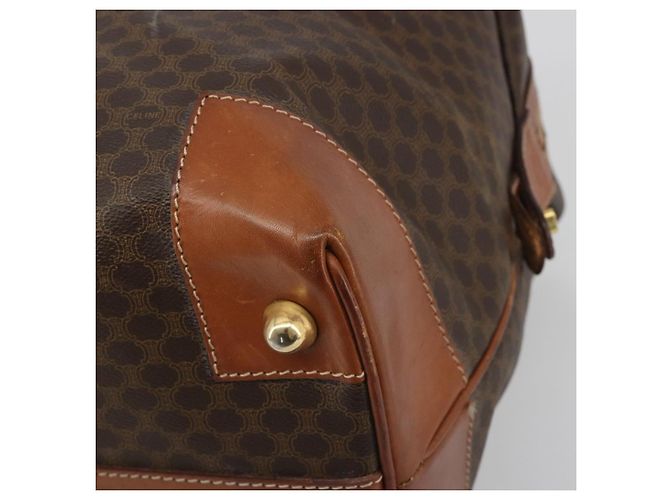 Céline Borsa Boston CELINE Macadam Canvas PVC Pelle Marrone Oro Auth 192543 D'oro - vista 9