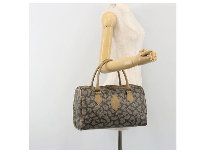 SAINT LAURENT Mini Boston Bag PVC Canvas Gray Gold Auth am12267A Marrone D'oro - vista 23
