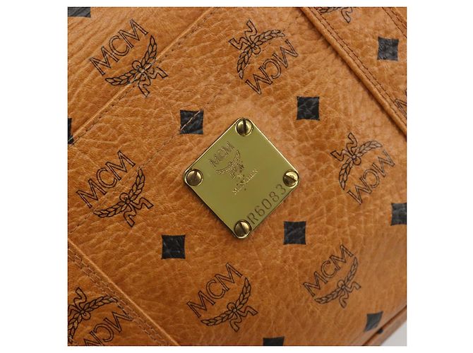 Borsa Tote MCM Vicetos Logogram PVC Pelle Brown Gold Auth 198311 Marrone D'oro - vista 12