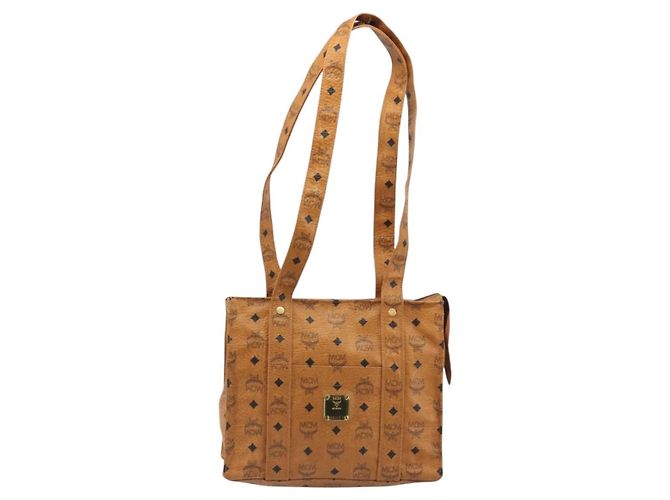 Borsa Tote MCM Vicetos Logogram PVC Pelle Brown Gold Auth 198311 Marrone D'oro - vista 13