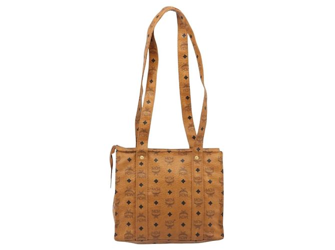 Borsa Tote MCM Vicetos Logogram PVC Pelle Brown Gold Auth 198311 Marrone D'oro - vista 2