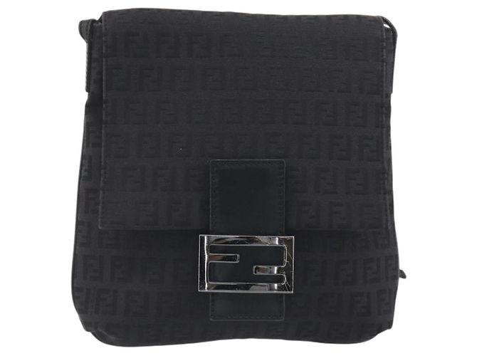 Borsa a tracolla FENDI Zucchino Canvas Mamma Baguette Nera Auth 198707A Nero - vista 13