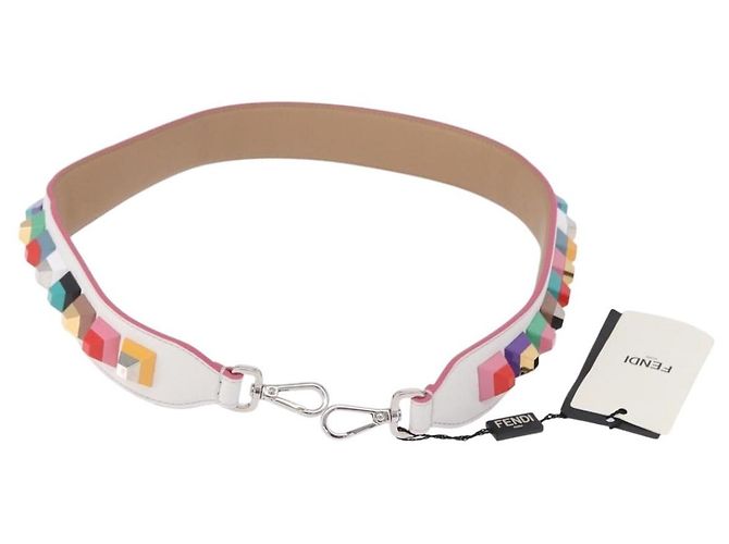 Tracolla FENDI Strap You in pelle Bianco Argento Auth 198780M - vista 2