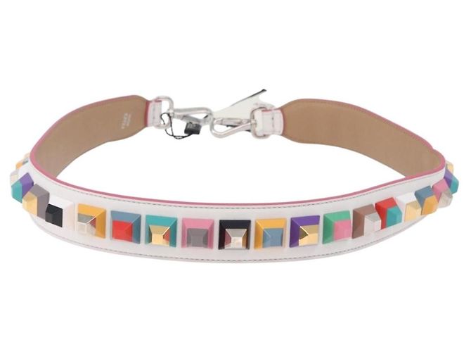 Tracolla FENDI Strap You in pelle Bianco Argento Auth 198780M - vista 3