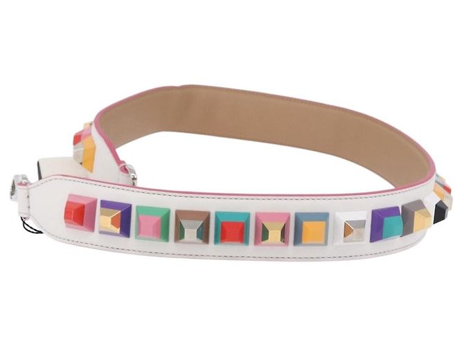 Tracolla FENDI Strap You in pelle Bianco Argento Auth 198780M - vista 4
