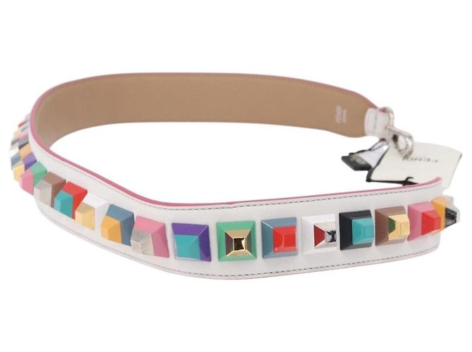 Tracolla FENDI Strap You in pelle Bianco Argento Auth 198780M - vista 5