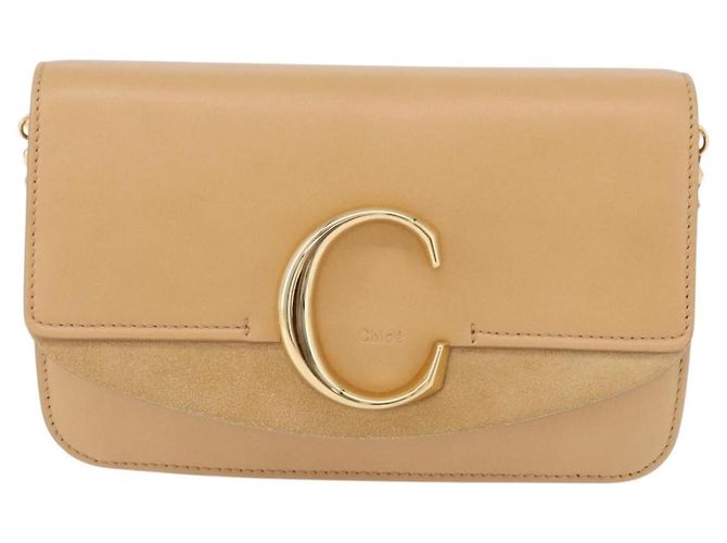 Chloé Borsa a tracolla Chloe C Chain in pelle beige tono oro Auth am12374V - vista 13