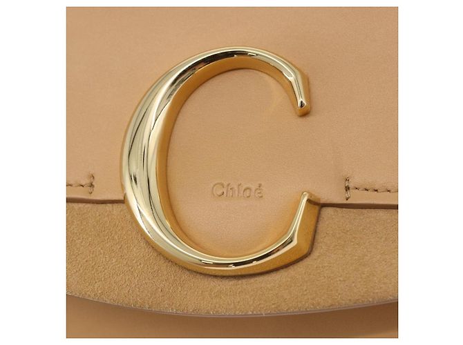 Chloé Borsa a tracolla Chloe C Chain in pelle beige tono oro Auth am12374V - vista 17