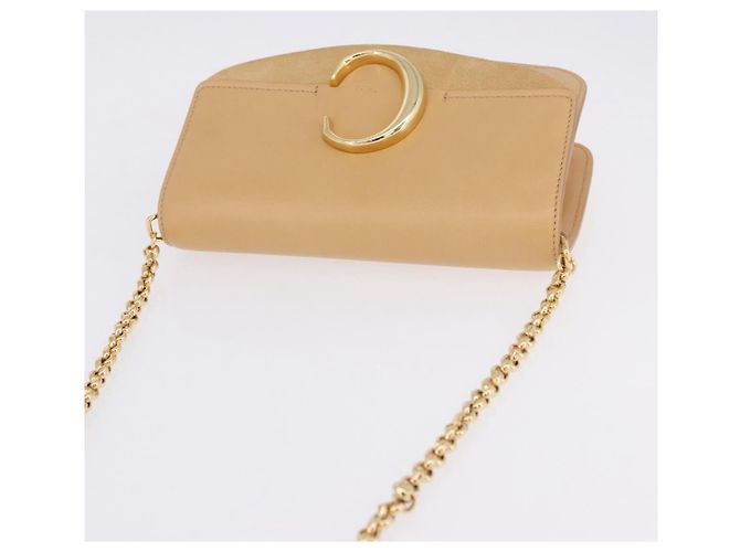 Chloé Borsa a tracolla Chloe C Chain in pelle beige tono oro Auth am12374V - vista 6