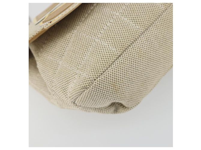 Borsa a catena CHANEL No. 5 Camellia COCO Mark in tela beige e argento CC Auth ka5765A - vista 15