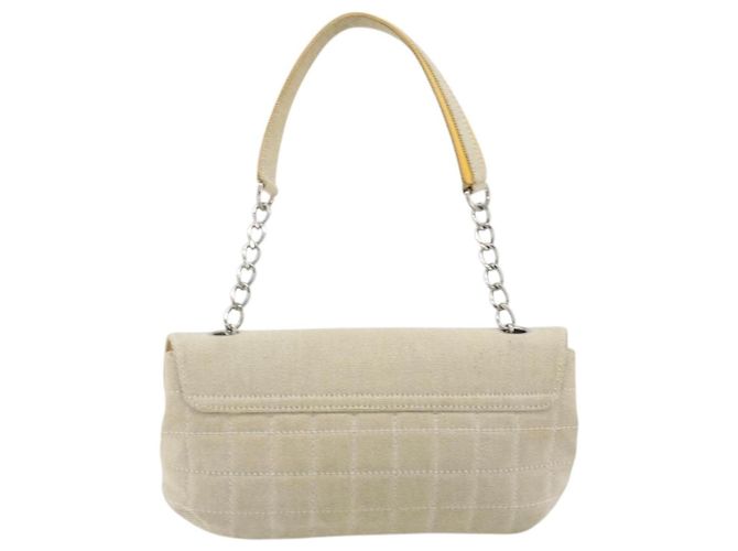 Borsa a catena CHANEL No. 5 Camellia COCO Mark in tela beige e argento CC Auth ka5765A - vista 2