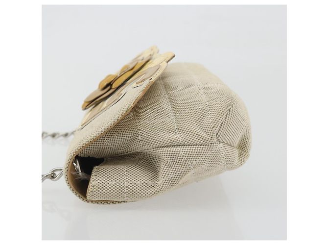 Borsa a catena CHANEL No. 5 Camellia COCO Mark in tela beige e argento CC Auth ka5765A - vista 4