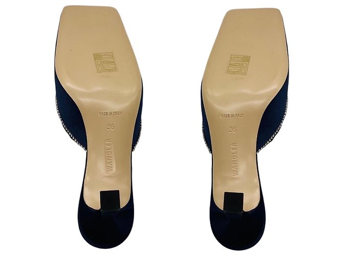 Mules in raso blu navy con cristalli Wandler - vista 6