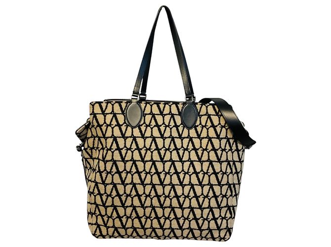Valentino Garavani Valentino Beige / Black VLogo Reversible Large Tote Handbag - view 3