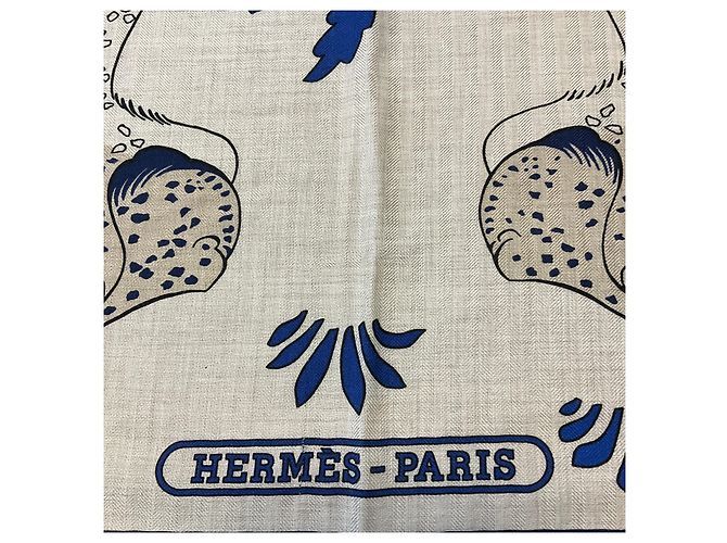 Hermès Hermes Natural / Blue / Orange Les Leopards Large Cashmere and Silk Scarf Multicolore - vista 6