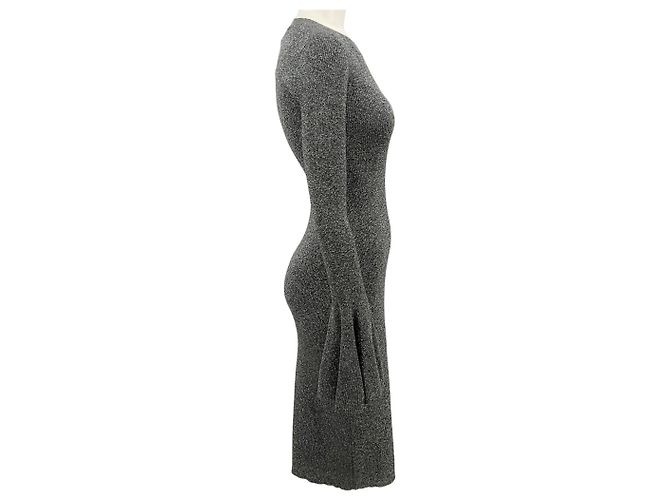 Frame Denim Vestido Frame Silver Shimmer Lurex com mangas sino e godê Prata - vista 2