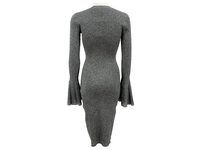 Frame Denim Vestido Frame Silver Shimmer Lurex com mangas sino e godê Prata - vista 3